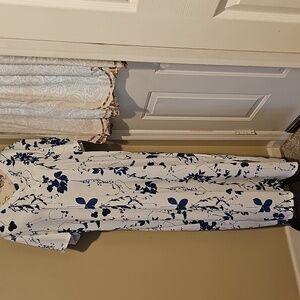 Floral Maxi Dress in White and Blue